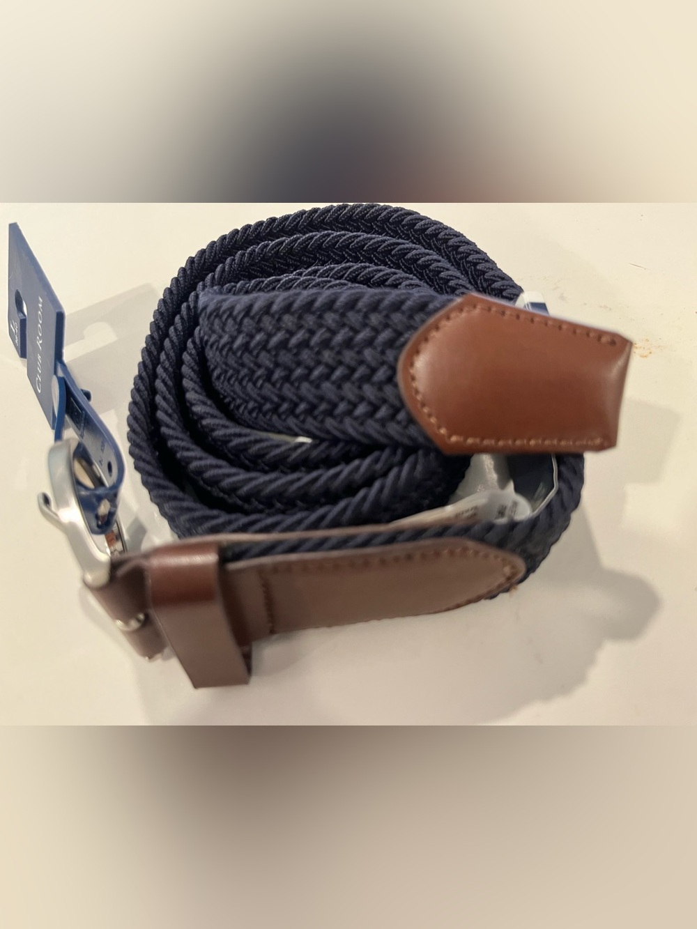Club Room Navy Braided Belt with Brown Leather Detail 38-40 NWT ⛳️ - Picture 4 of 5